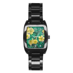 Yellow Flowers At Nature Stainless Steel Barrel Watch by dflcprints