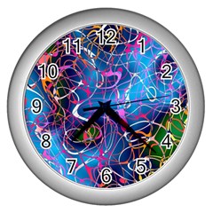 Background Chaos Mess Colorful Wall Clocks (silver)  by Nexatart