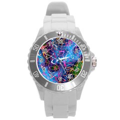 Background Chaos Mess Colorful Round Plastic Sport Watch (l) by Nexatart