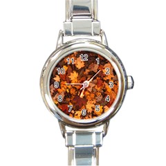 Fall Foliage Autumn Leaves October Round Italian Charm Watch by Nexatart