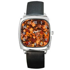 Fall Foliage Autumn Leaves October Square Metal Watch by Nexatart