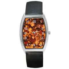 Fall Foliage Autumn Leaves October Barrel Style Metal Watch by Nexatart