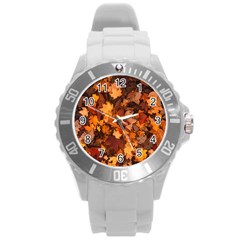 Fall Foliage Autumn Leaves October Round Plastic Sport Watch (l) by Nexatart