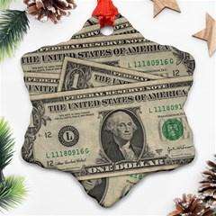 Dollar Currency Money Us Dollar Snowflake Ornament (two Sides) by Nexatart