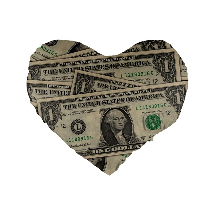 Dollar Currency Money Us Dollar Standard 16  Premium Heart Shape Cushions