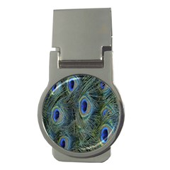 Peacock Feathers Blue Bird Nature Money Clips (round)  by Nexatart