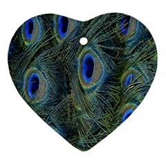 Peacock Feathers Blue Bird Nature Heart Ornament (two Sides) by Nexatart