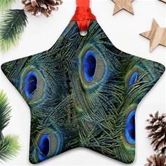 Peacock Feathers Blue Bird Nature Star Ornament (two Sides) by Nexatart