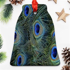 Peacock Feathers Blue Bird Nature Bell Ornament (two Sides) by Nexatart