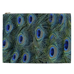 Peacock Feathers Blue Bird Nature Cosmetic Bag (xxl)  by Nexatart