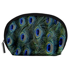 Peacock Feathers Blue Bird Nature Accessory Pouches (large)  by Nexatart