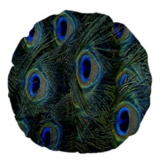 Peacock Feathers Blue Bird Nature Large 18  Premium Flano Round Cushions by Nexatart