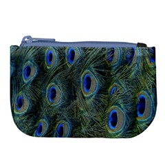 Peacock Feathers Blue Bird Nature Large Coin Purse