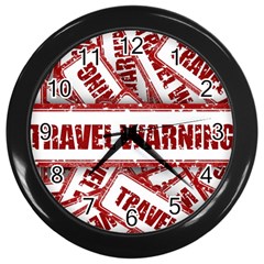 Travel Warning Shield Stamp Wall Clocks (black) by Nexatart