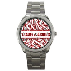 Travel Warning Shield Stamp Sport Metal Watch by Nexatart