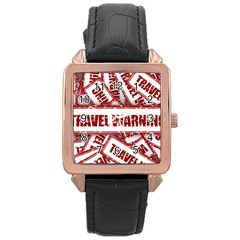 Travel Warning Shield Stamp Rose Gold Leather Watch  by Nexatart