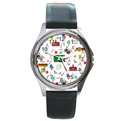 Back To School Round Metal Watch by Valentinaart