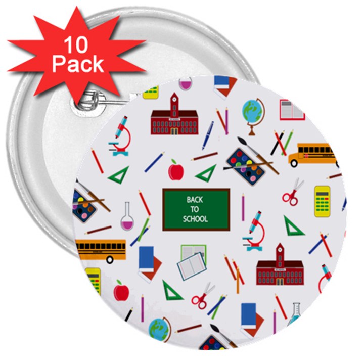 Back to School 3  Buttons (10 pack) 