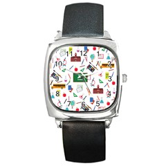 Back To School Square Metal Watch by Valentinaart