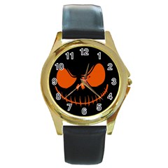 Halloween Round Gold Metal Watch by Valentinaart