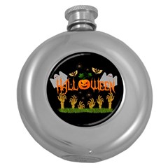 Halloween Round Hip Flask (5 Oz) by Valentinaart