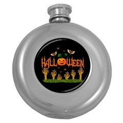 Halloween Round Hip Flask (5 Oz) by Valentinaart