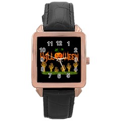 Halloween Rose Gold Leather Watch  by Valentinaart