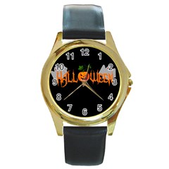 Halloween Round Gold Metal Watch by Valentinaart