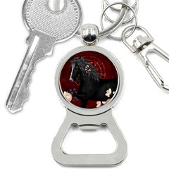 Awesmoe Black Horse With Flowers On Red Background Button Necklaces by FantasyWorld7