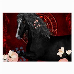 Awesmoe Black Horse With Flowers On Red Background Large Glasses Cloth by FantasyWorld7