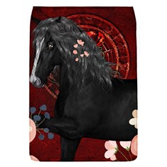 Awesmoe Black Horse With Flowers On Red Background Flap Covers (s)  by FantasyWorld7