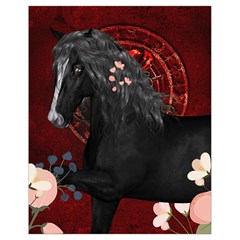 Awesmoe Black Horse With Flowers On Red Background Drawstring Bag (small) by FantasyWorld7