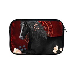 Awesmoe Black Horse With Flowers On Red Background Apple Macbook Pro 13  Zipper Case by FantasyWorld7