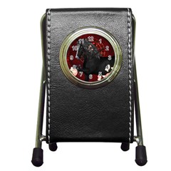 Awesmoe Black Horse With Flowers On Red Background Pen Holder Desk Clocks by FantasyWorld7