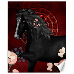 Awesmoe Black Horse With Flowers On Red Background Canvas 16  X 20   by FantasyWorld7