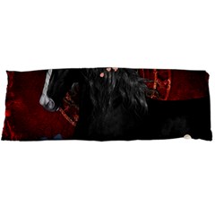 Awesmoe Black Horse With Flowers On Red Background Body Pillow Case Dakimakura (two Sides) by FantasyWorld7