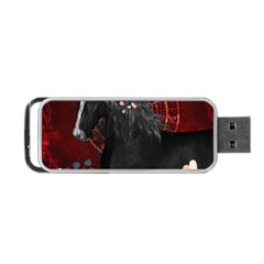 Awesmoe Black Horse With Flowers On Red Background Portable Usb Flash (one Side) by FantasyWorld7