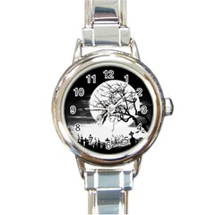 Halloween Landscape Round Italian Charm Watch by Valentinaart