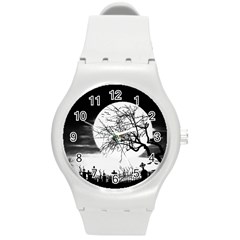 Halloween Landscape Round Plastic Sport Watch (m) by Valentinaart