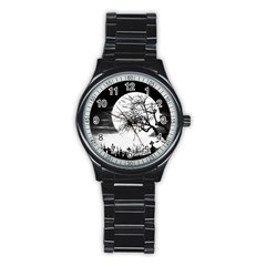 Halloween Landscape Stainless Steel Round Watch by Valentinaart