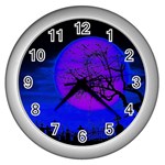 Halloween landscape Wall Clocks (Silver)  Front