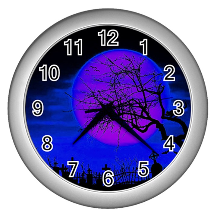 Halloween landscape Wall Clocks (Silver) 