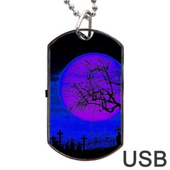 Halloween Landscape Dog Tag Usb Flash (two Sides) by Valentinaart