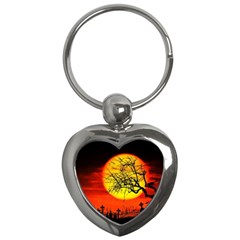 Halloween Landscape Key Chains (heart)  by Valentinaart