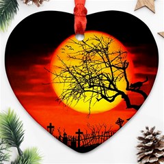 Halloween Landscape Heart Ornament (two Sides) by Valentinaart