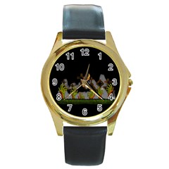 Halloween Zombie Hands Round Gold Metal Watch by Valentinaart