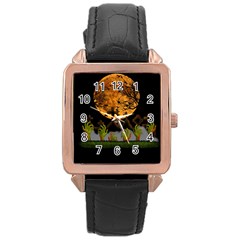 Halloween Zombie Hands Rose Gold Leather Watch  by Valentinaart