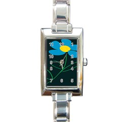 Whimsical Blue Flower Green Sexy Rectangle Italian Charm Watch by Mariart