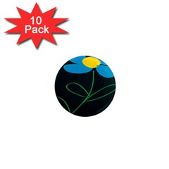 Whimsical Blue Flower Green Sexy 1  Mini Magnet (10 Pack) 