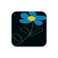 Whimsical Blue Flower Green Sexy Rubber Square Coaster (4 Pack) 